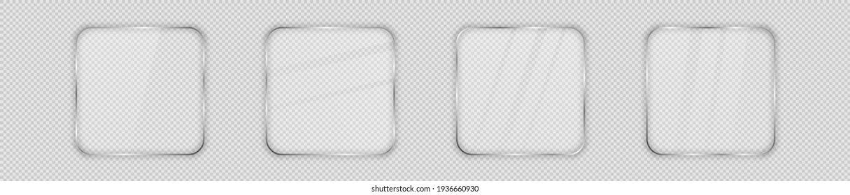 Conjunto de cuatro placas de vidrio en marco cuadrado redondeado aislado sobre fondo transparente. Ilustración vectorial.