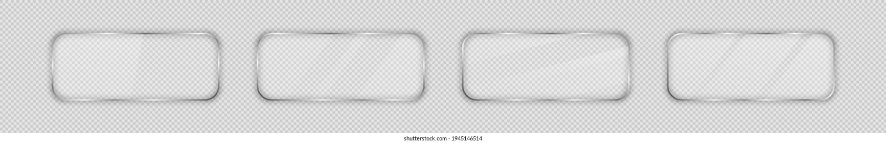 Conjunto de cuatro placas de vidrio en marco rectangular redondeado aislado sobre fondo transparente. Ilustración vectorial.