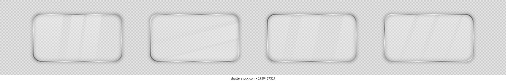 Set of four glass plates in rounded rectangular frame isolated on transparent background. Vector illustration.