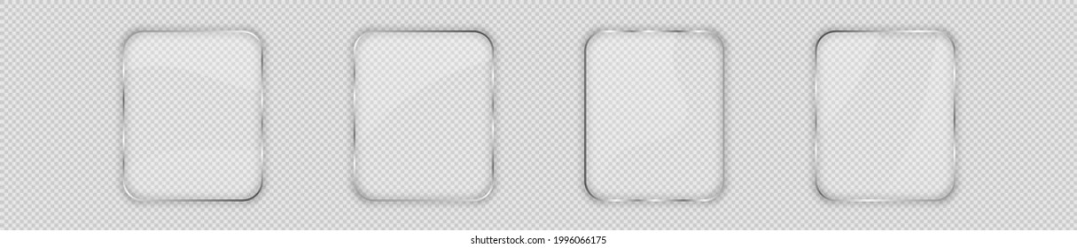 Conjunto de cuatro placas de vidrio en marco vertical redondeado aislado sobre fondo transparente. Ilustración vectorial.