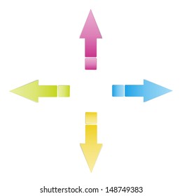 Set of four glossy arrows with blank square tag / Glossy arrows / The cross composition arrows