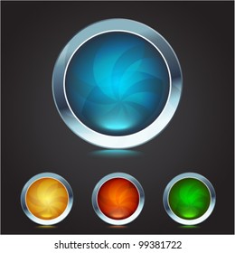 Set of four glossy buttons in various colors (vector).