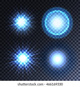 Set of four glowing light effect stars bursts with sparkles. Transparent stars. Vector illustration, eps10.