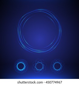 Set of four glowing science and technology elements on blue background 4