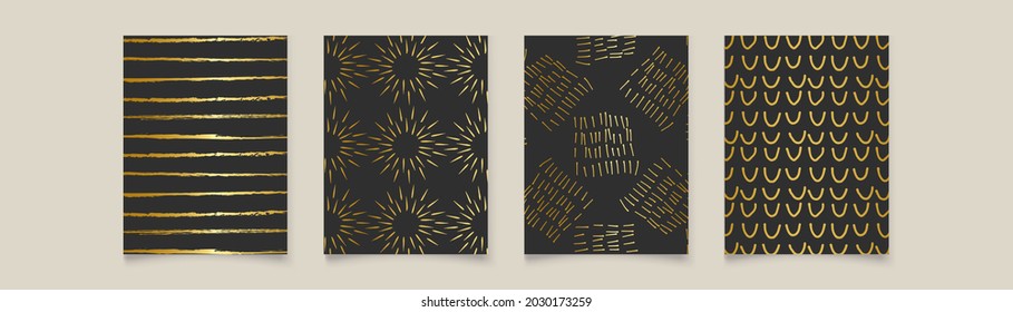 Set with four gold abstract arts background vector. Luxury wall paper design for prints, wall arts and home decoration, cover and packaging design