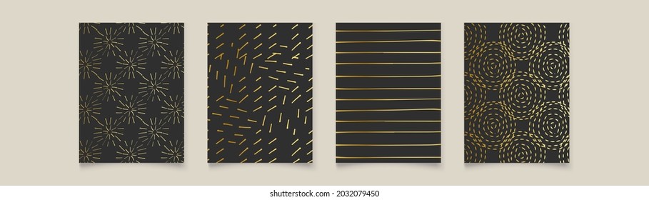 Set with four gold abstract arts background vector. Luxury wall paper design for prints, wall arts and home decoration, cover and packaging design