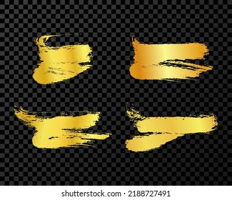 Set of four gold brush strokes. Hand drawn ink spots isolated on dark background. Vector illustration