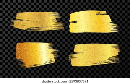 Set of four gold brush strokes. Hand drawn ink spots isolated on dark transparent background. Vector illustration - Powered by Shutterstock - Get 15% off with code: PIKWIZARD15