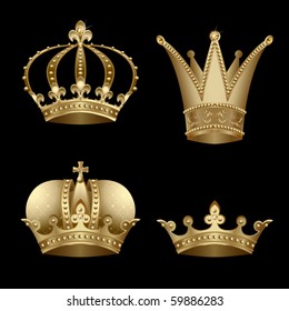 Set of four gold crown with diamond