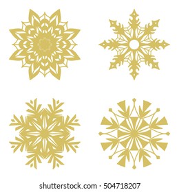 Set of four gold snowflakes. Snowflakes icon. Vector illustration.