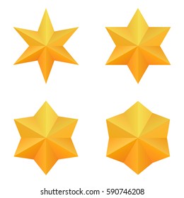 Conjunto de cuatro estrellas doradas de seis puntos. Vector, eps10.