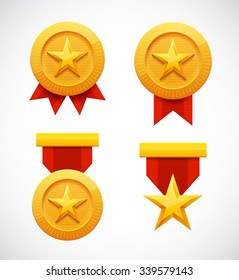 Set of Four Golden Star Awards. Vector illustration.