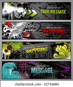 set of four graffiti style grungy urban banners