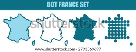 A set of four graphic representations of the country of France showcasing different stylistic approaches including solid fills outlines and a dotted pattern