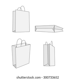 Set of four graphic white paper Bag. Vector empty Package for your Branding