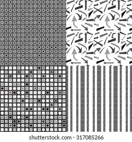 Set of four grayscale seamless pattern