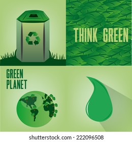 a set of four green backgrounds with different elements