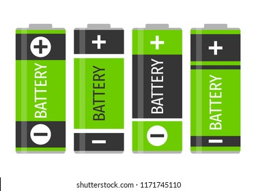 A set of four green batteries. Vector illustration
