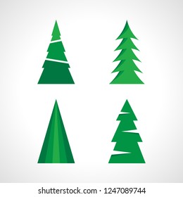 Set of four green Christmas tree. Vector illustration.