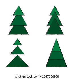 Juego de cuatro árboles verdes de Navidad.Ilustración vectorial