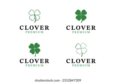 Set of four green clover icon logo design vector illustration