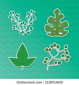 set of four green leaves