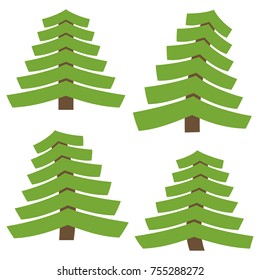 Set of four green pines on a white background. Vector illustration