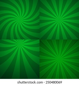 Set of four green rising backgrounds. Abstract vector graphic. 