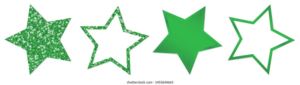 Set Of Four Green Stars Sparkling And Shining