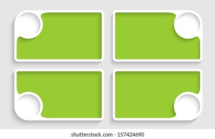 set of four green text boxes with white circle box