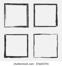 Set with four grunge border texture in black and white. Textured background, frame. Vector template.