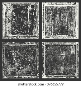 Set with four grunge border texture in black and white. Textured background, frame. Vector template.