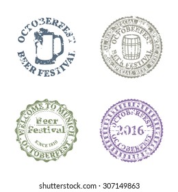 Set of four grunge emblems Oktoberfest, vector illustration.