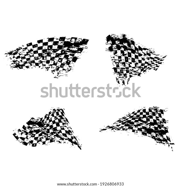 Set of four grunge ink blots black and white\
sport flag silhouettes