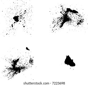 Set of four grunge paint spatters and blobs - vector