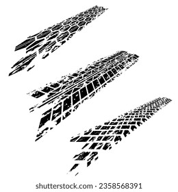 Juego de cuatro pistas de neumáticos con manchas de tinta de perspectiva gruesa aisladas en fondo blanco para fondo deportivo de fondo de pantalla de carrera y banners