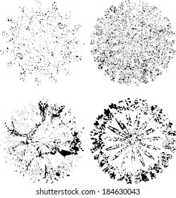 Set of four grunge shapes. Vector illustration. Decorative elements. 