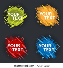 A set of four grunge splash banners. Vector splatter labels with space for text. Vector frame for text. Element for design  flyers, business cards, gift cards, brochures, invitations and more