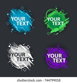 A set of four grunge splash banners. Vector splatter labels with space for text. Vector frame for text. Element for design  flyers, business cards, gift cards, brochures, invitations and more