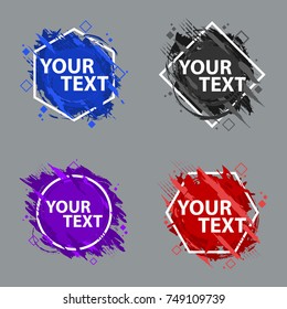 A set of four grunge splash banners. Vector splatter labels with space for text. Vector frame for text. Element for design  flyers, business cards, gift cards, brochures, invitations and more