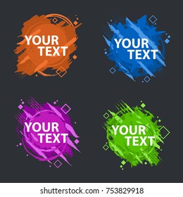 A set of four grunge splash banners. Vector splatter labels with space for text. Vector frame for text. Element for design  flyers, business cards, gift cards, brochures, invitations and more