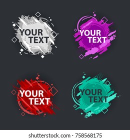 Set of four grunge splash banners. Vector splatter labels with space for text. Vector frame for text. Element for design  flyers, business cards, gift cards, brochures, invitations and more