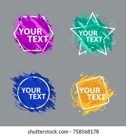 Set of four grunge splash banners. Vector splatter labels with space for text. Vector frame for text. Element for design  flyers, business cards, gift cards, brochures, invitations and more