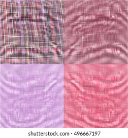 Set of four grunge striped and checkered woven cloth  background