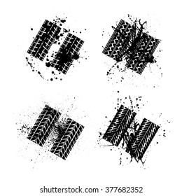 Set of four grunge tire tracks. eps10