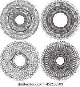 Set of four guilloche circles. Guilloche mandala set.