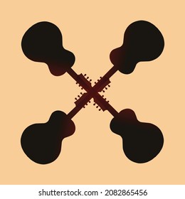 A set of four guitarsss set together over a light background