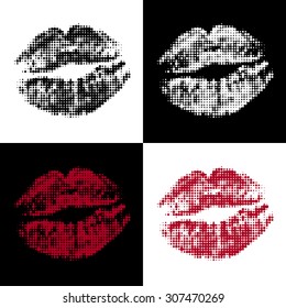 a set of four halftone lips with different colors. vector illustration