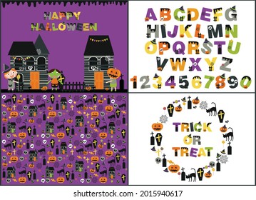set of four Halloween backgrounds 