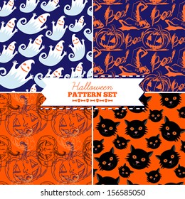 Set of four Halloween vector patterns